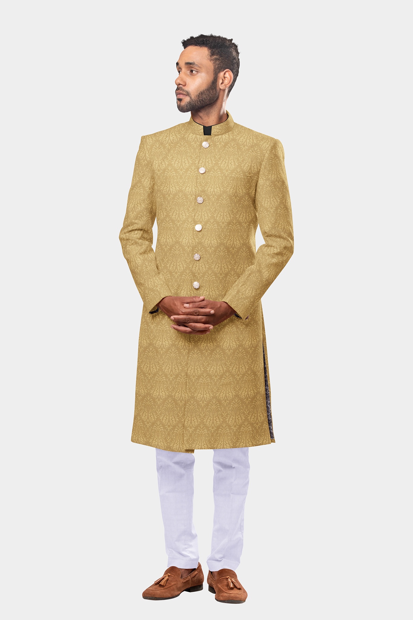 Sun Kissed Gold Majesty with Intricate Dark Golden Designed Sherwani 119JK